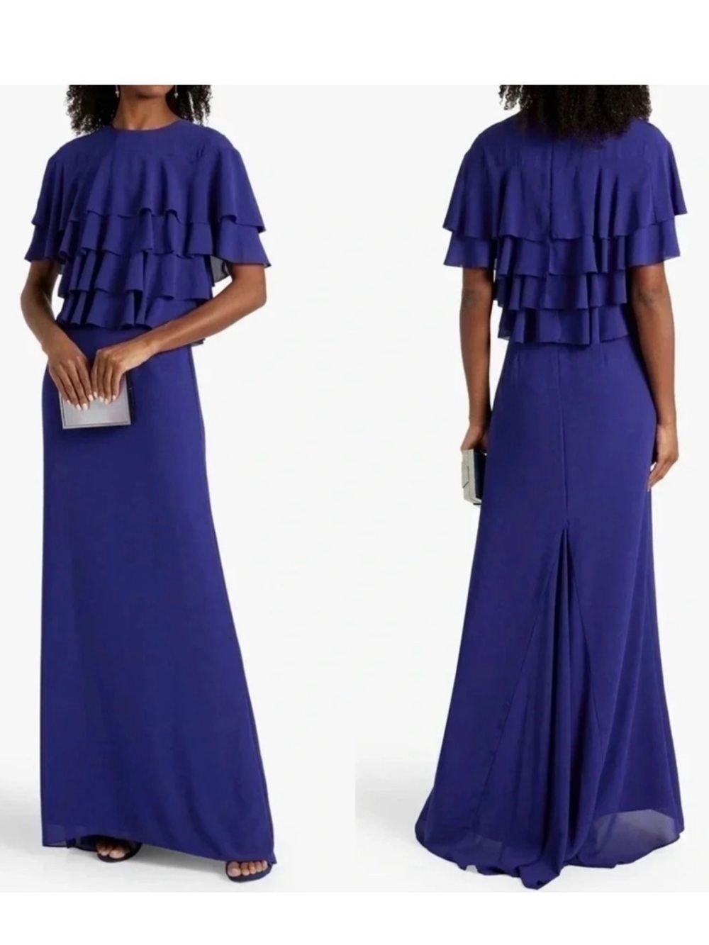 Mikael Aghal Royal Blue Ruffle Crepe Evening Gown NWT Formal Dress Size 4